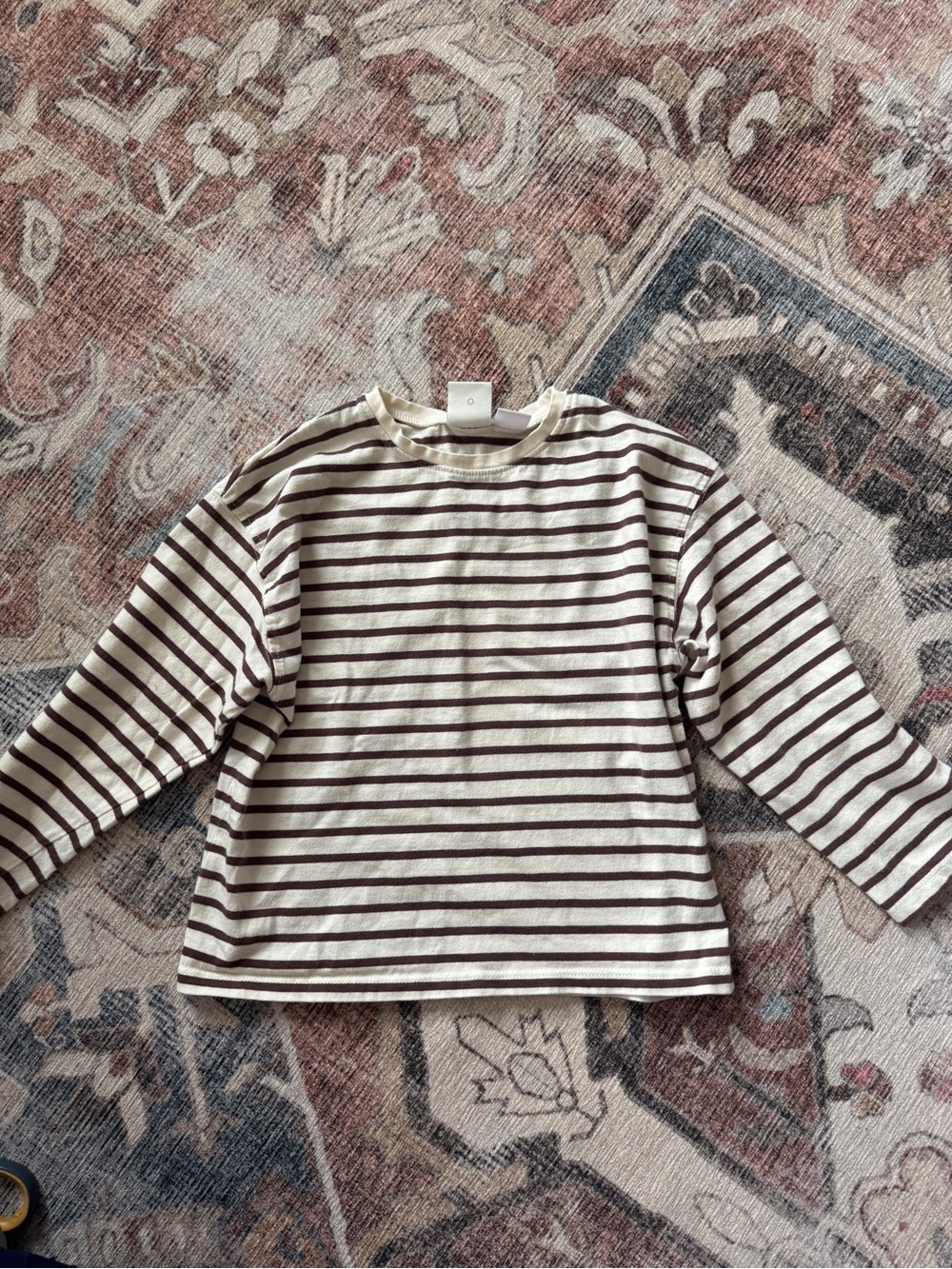 Zara Cream and Brown Striped Long Sleeve Tee